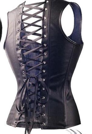 Corset en cuir synthétique steampunk noir à décolleté