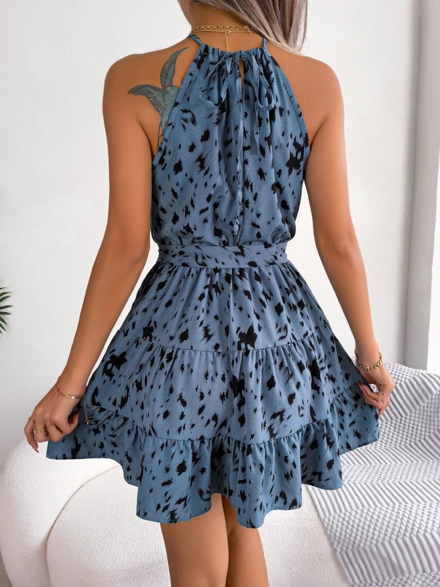 Chiffon Leopard Print Ruffled Swing Dress for Women