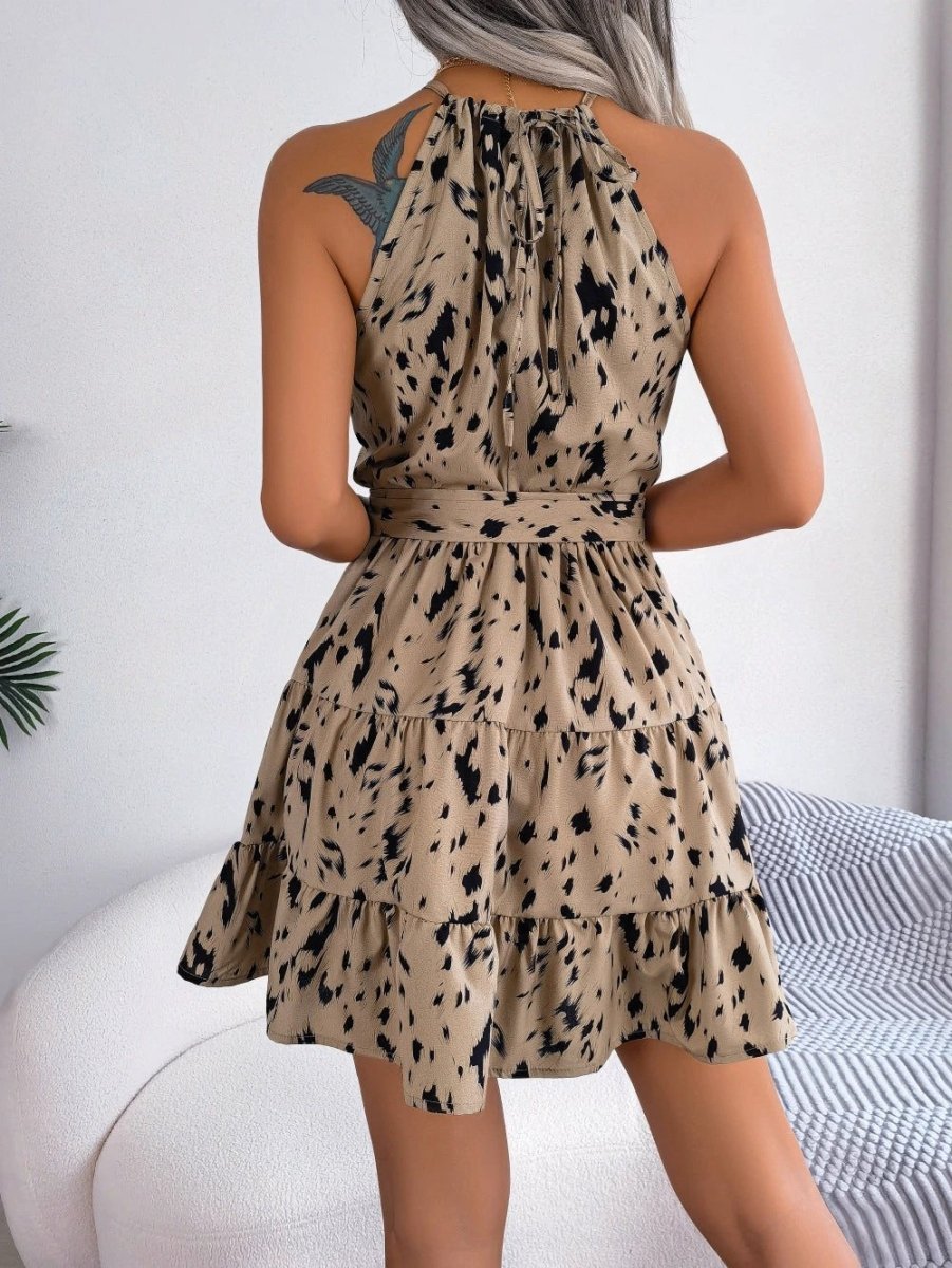 Chiffon Leopard Print Ruffled Swing Dress for Women