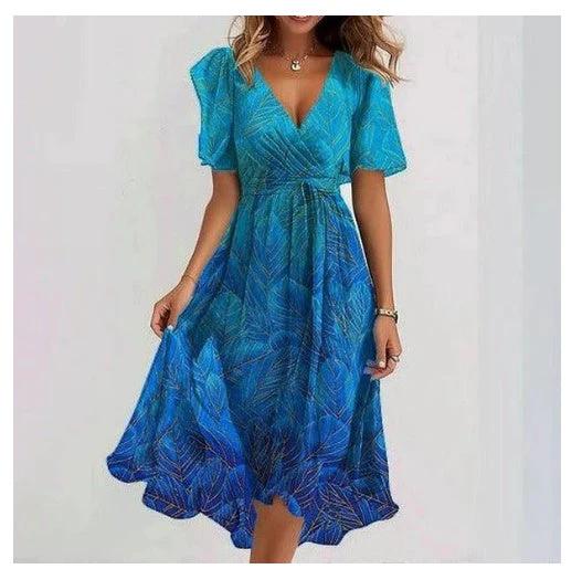 Elegant Chiffon Printed Short Sleeve Dress for Summer