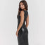 European Style PU Leather Long Dress with Asymmetric Split
