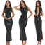 European Style PU Leather Long Dress with Asymmetric Split