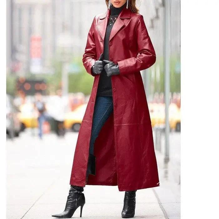 Manteau long en cuir pour femmes - Style européen et américain