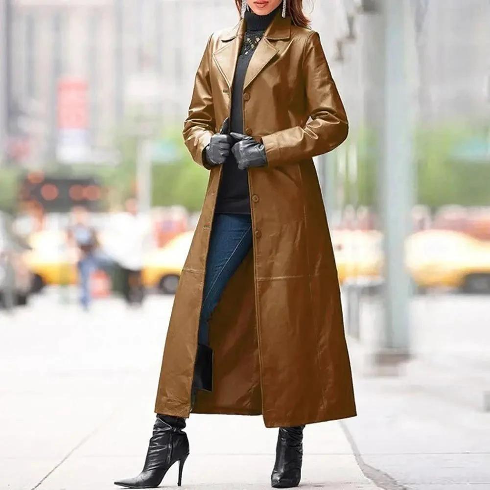 Manteau long en cuir pour femmes - Style européen et américain