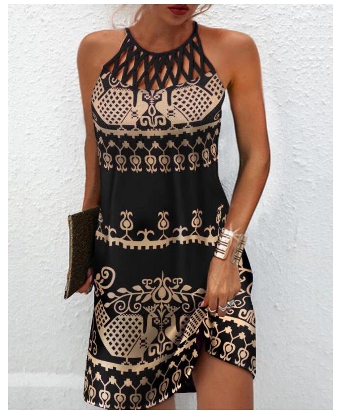 Vestido Halter de Estampado de Moda para Mujeres - Estilo Casual de Verano