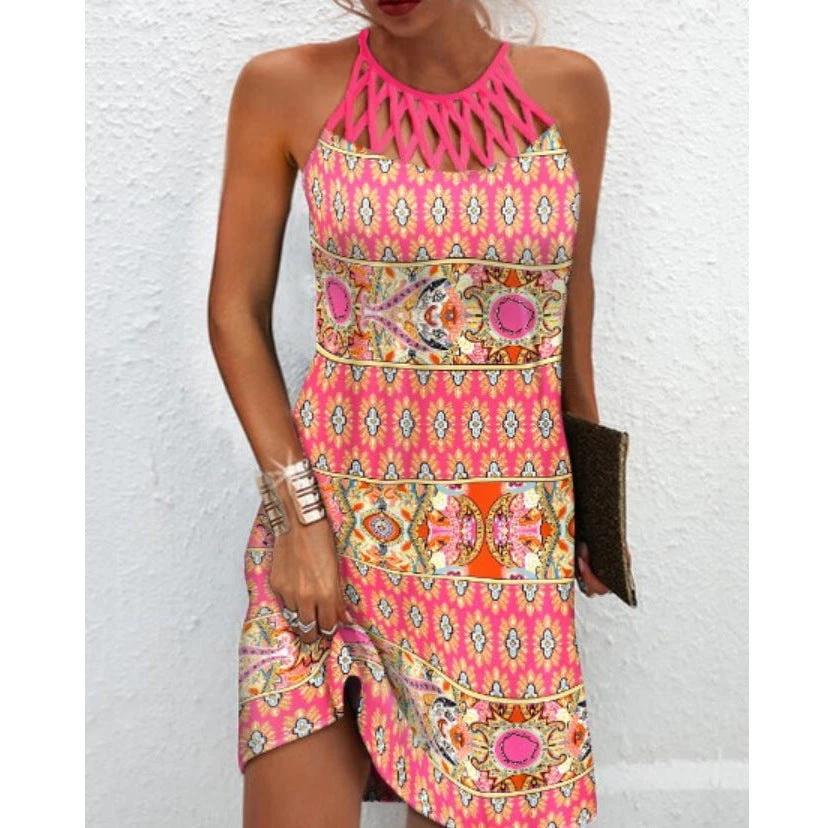 Vestido Halter de Estampado de Moda para Mujeres - Estilo Casual de Verano