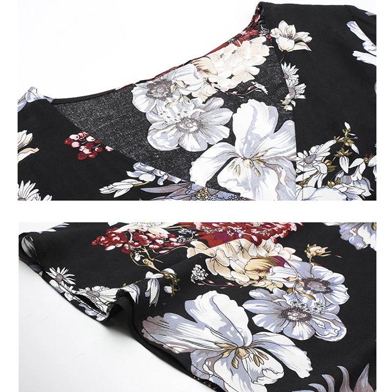 Vestido de Playa Floral de Verano con Escote en V y Cintura Elástica