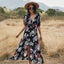 Vestido de Playa Floral de Verano con Escote en V y Cintura Elástica