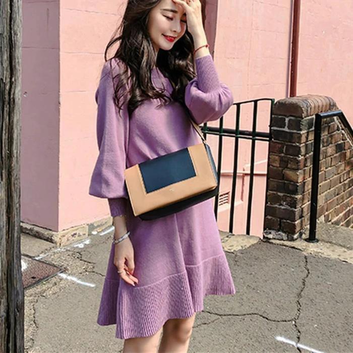 Falda de Suéter Naranja de Estilo Francés para Otoño e Invierno