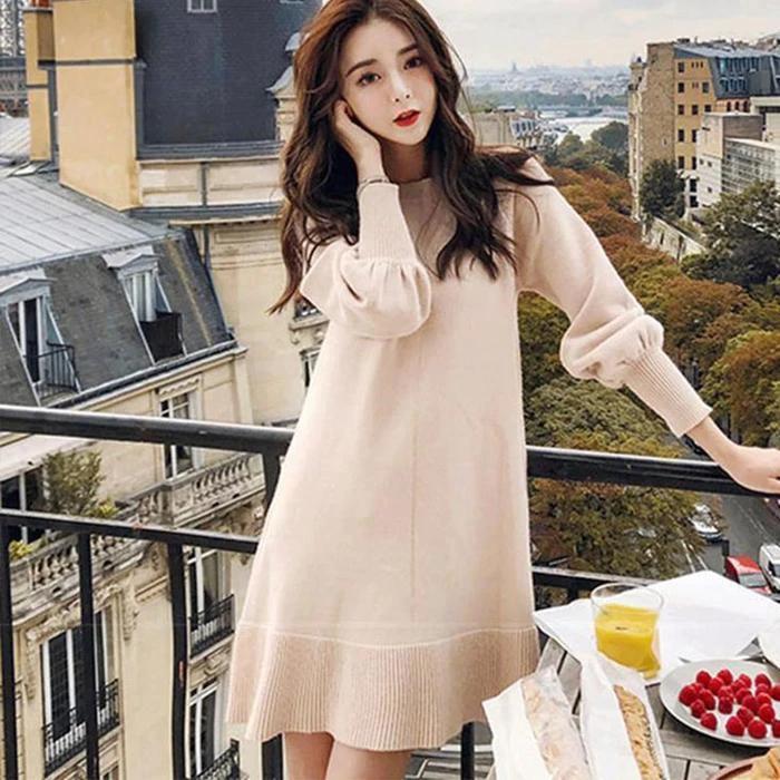 Falda de Suéter Naranja de Estilo Francés para Otoño e Invierno