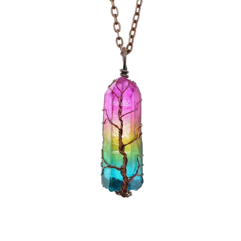 Collar Colgante de Piedra Cristal Pilar Árbol de la Vida Elegante