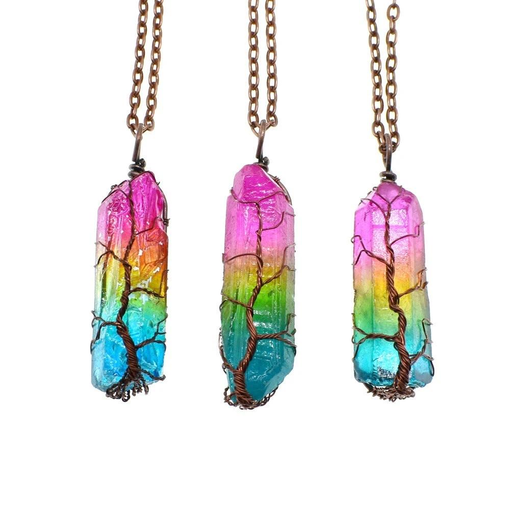 Collar Colgante de Piedra Cristal Pilar Árbol de la Vida Elegante