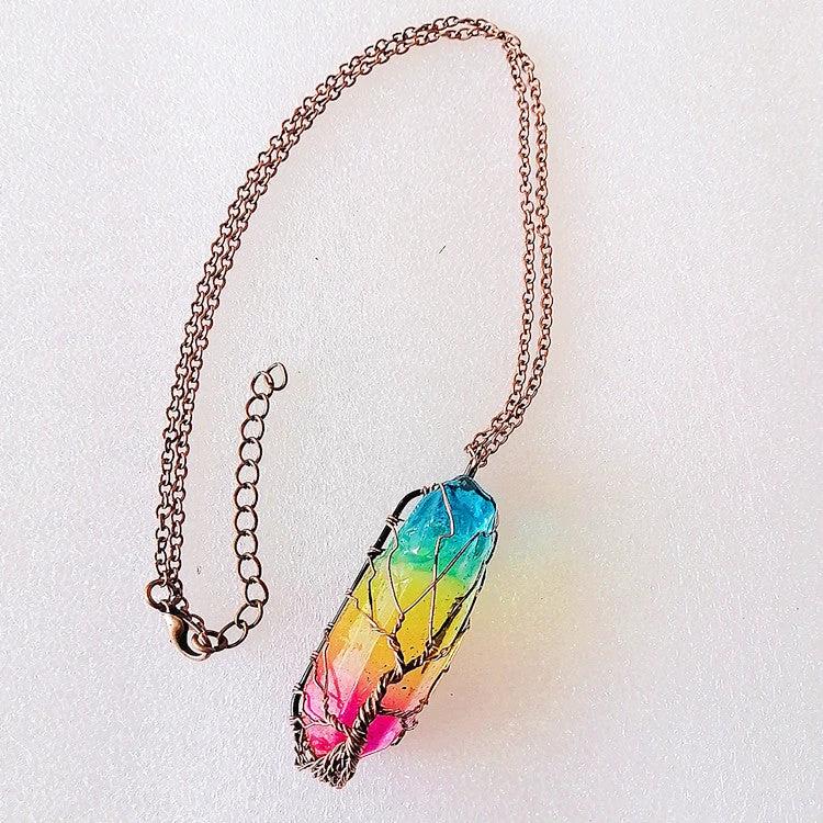 Collar Colgante de Piedra Cristal Pilar Árbol de la Vida Elegante
