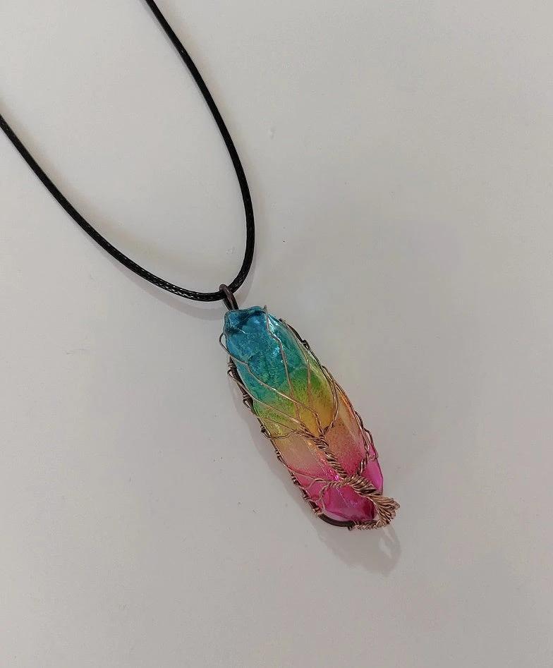 Collar Colgante de Piedra Cristal Pilar Árbol de la Vida Elegante
