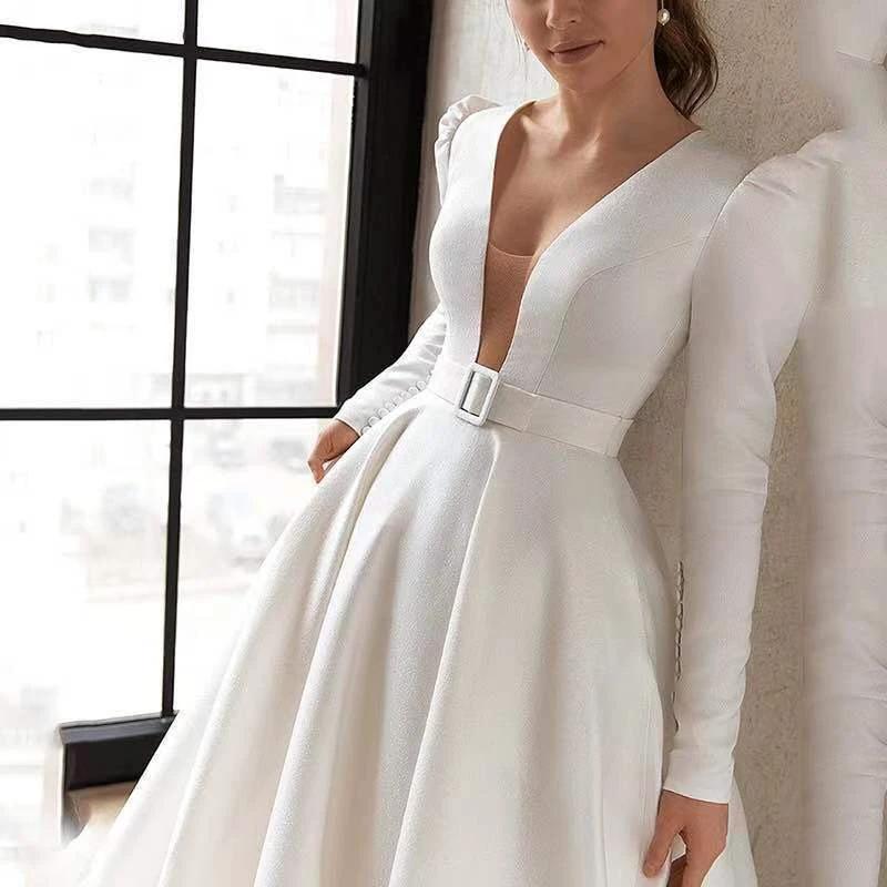 Elegant Ladies White Satin Long Skirt Dress