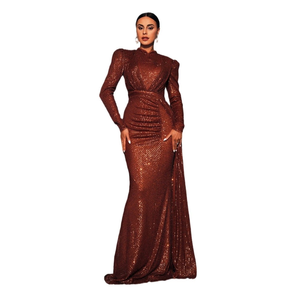 Robe élégante à manches longues en sequins pour occasions spéciales
