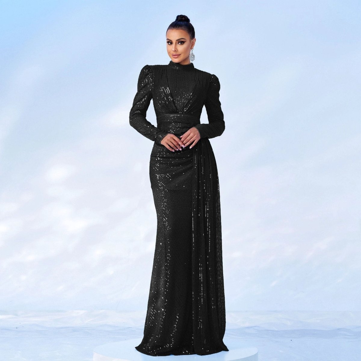 Robe élégante à manches longues en sequins pour occasions spéciales