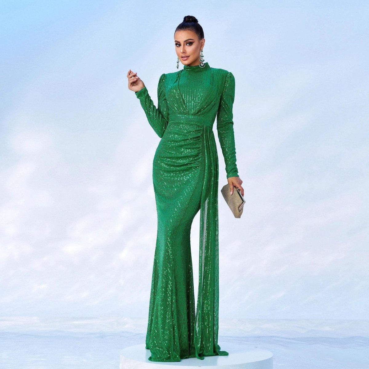 Robe élégante à manches longues en sequins pour occasions spéciales