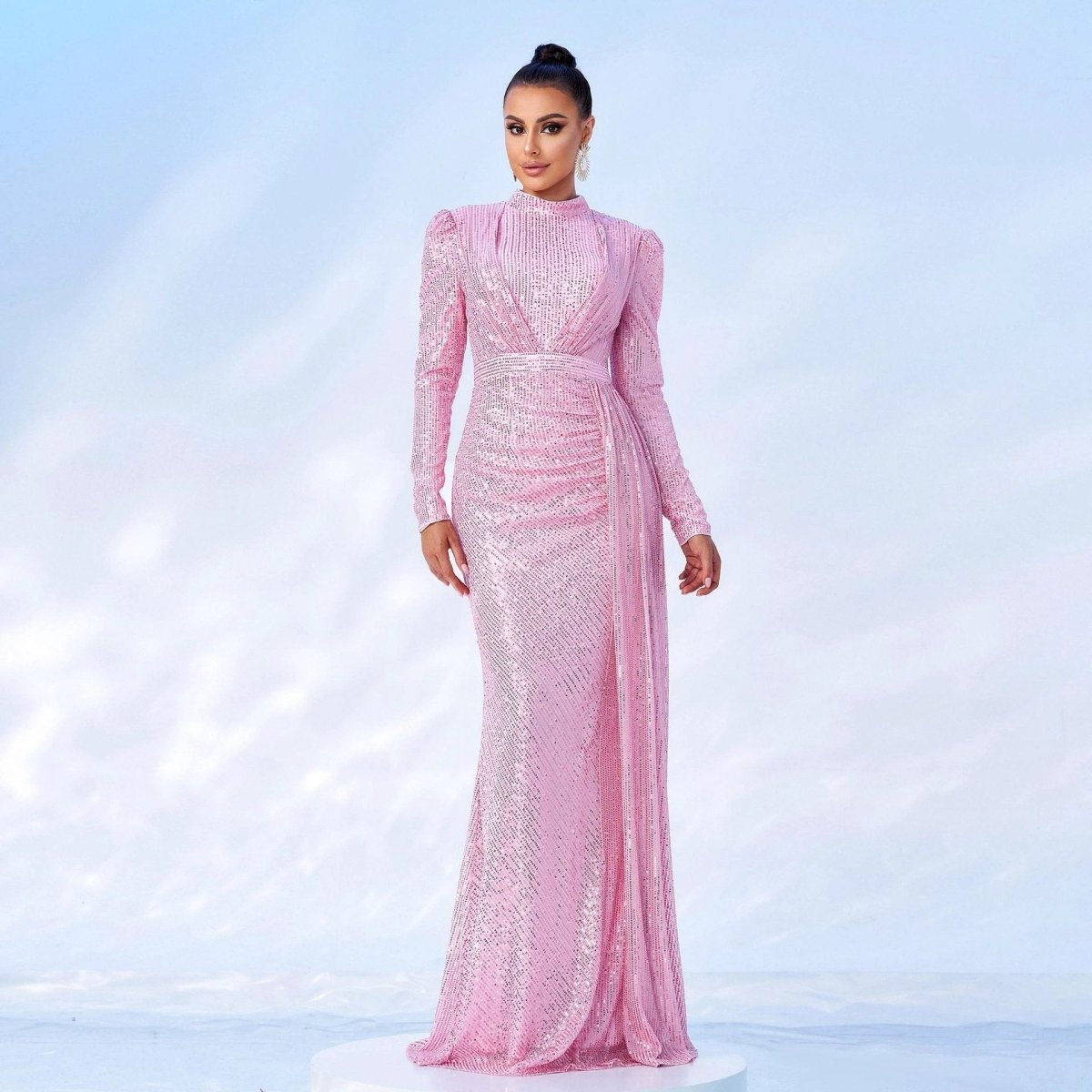 Robe élégante à manches longues en sequins pour occasions spéciales
