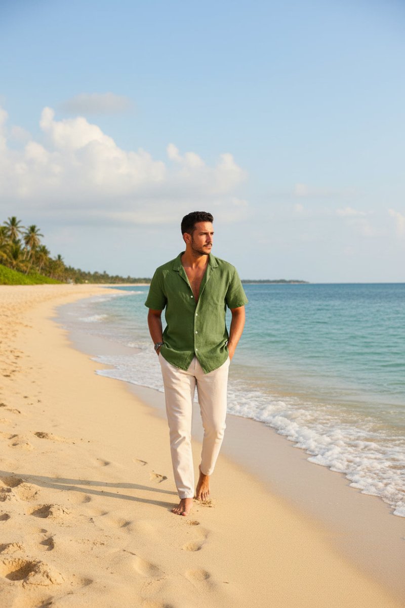 Men's Casual Beach Shirt - Short Sleeve Button Down