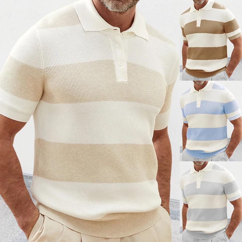 Men's Summer Lapel Sweater - Short Sleeve Knit Polo