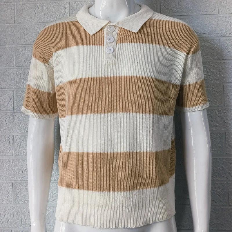 Men's Summer Lapel Sweater - Short Sleeve Knit Polo