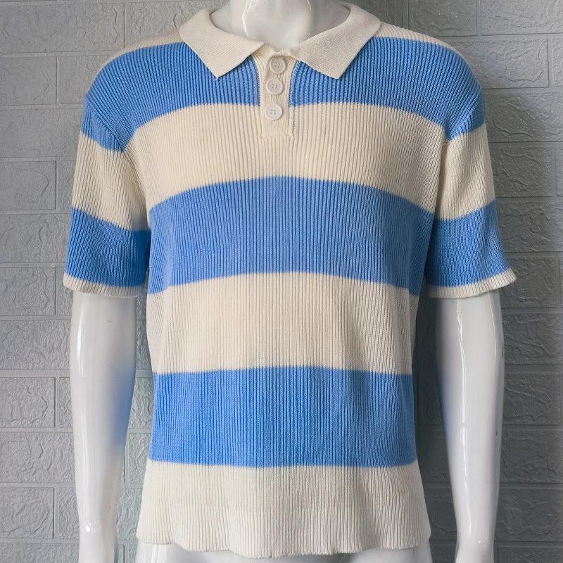 Men's Summer Lapel Sweater - Short Sleeve Knit Polo