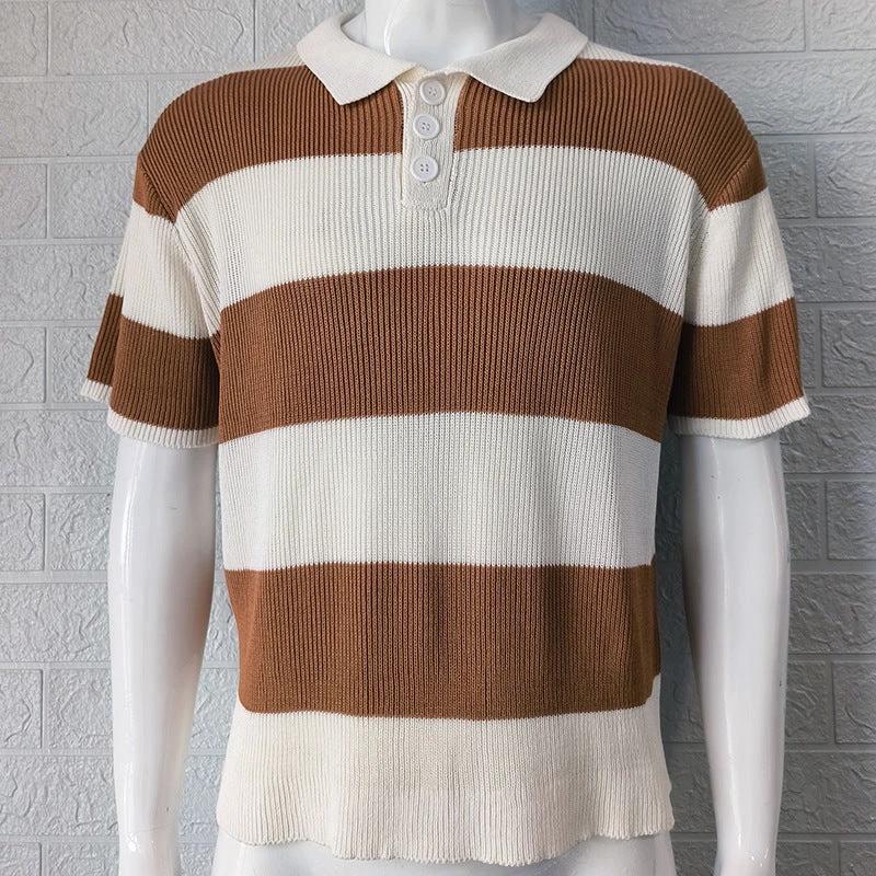 Men's Summer Lapel Sweater - Short Sleeve Knit Polo