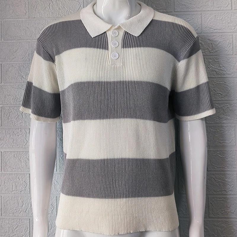 Men's Summer Lapel Sweater - Short Sleeve Knit Polo