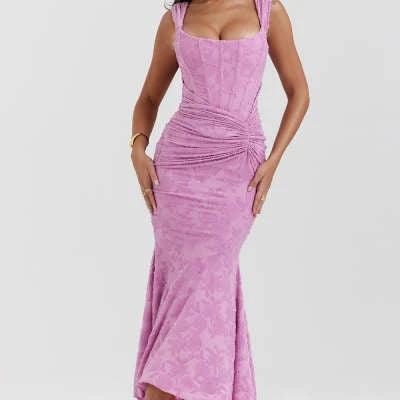 Mozision Off-Shoulder Backless Evening Dress in Purple