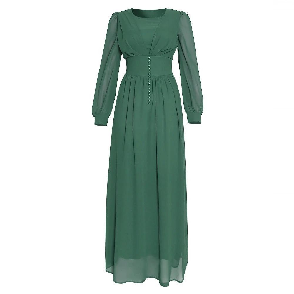 Robe en Chiffon Élégante à Manches Longues pour Femmes Musulmanes
