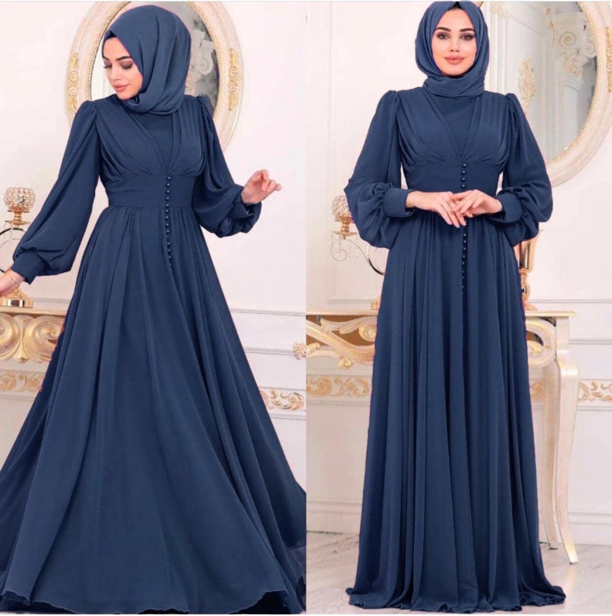 Robe en Chiffon Élégante à Manches Longues pour Femmes Musulmanes