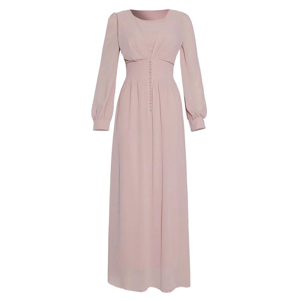 Robe en Chiffon Élégante à Manches Longues pour Femmes Musulmanes