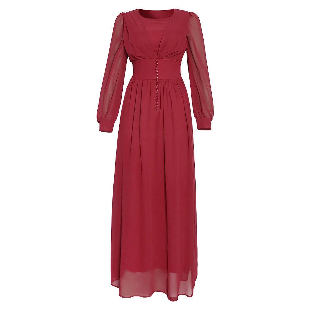 Robe en Chiffon Élégante à Manches Longues pour Femmes Musulmanes