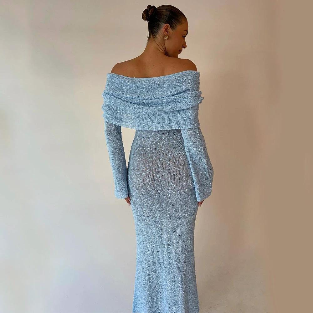 Vestido de punto de manga larga con un solo hombro para vacaciones en la playa
