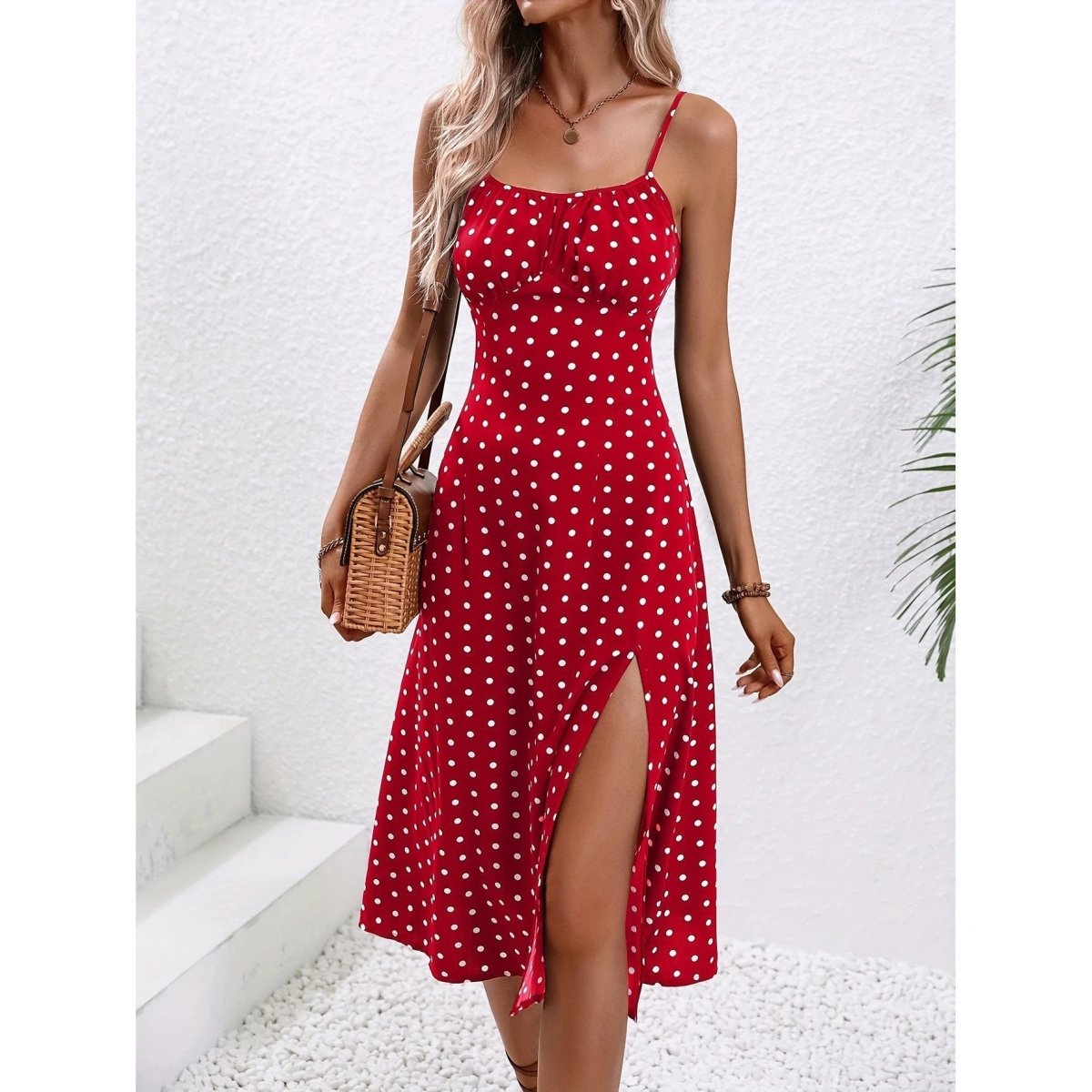 Polka Dot Print Suspender Dress - Summer Essential