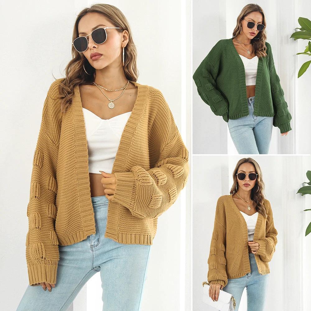 Puff Sleeve Cardigan Sweater for Women