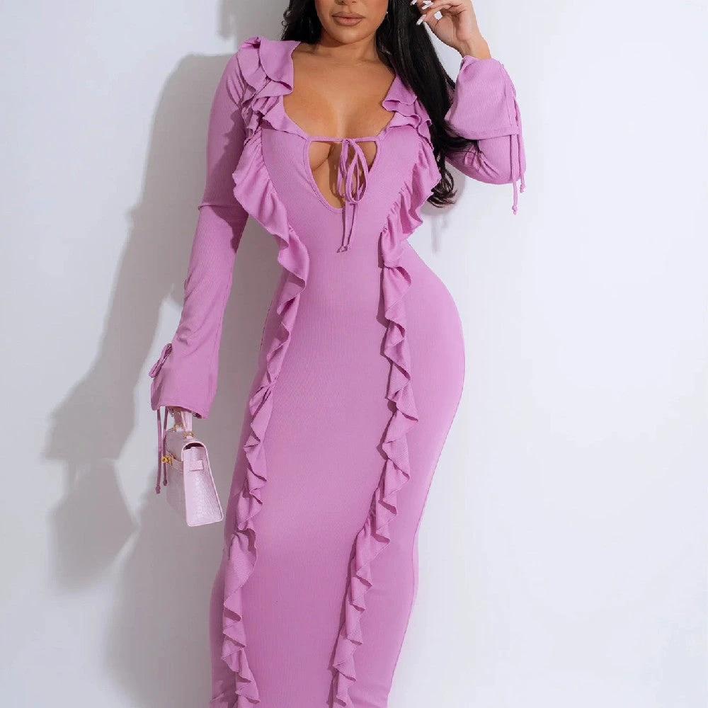Vestido de Orillo Atado de Color Puro