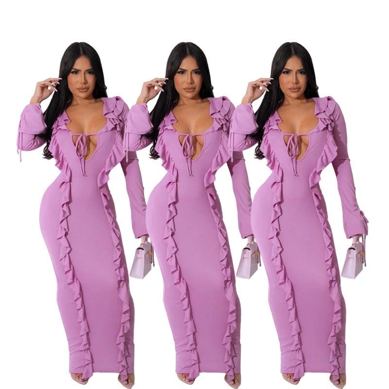 Vestido de Orillo Atado de Color Puro