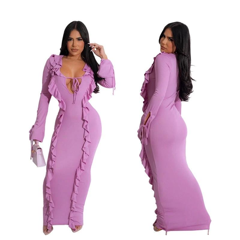 Vestido de Orillo Atado de Color Puro