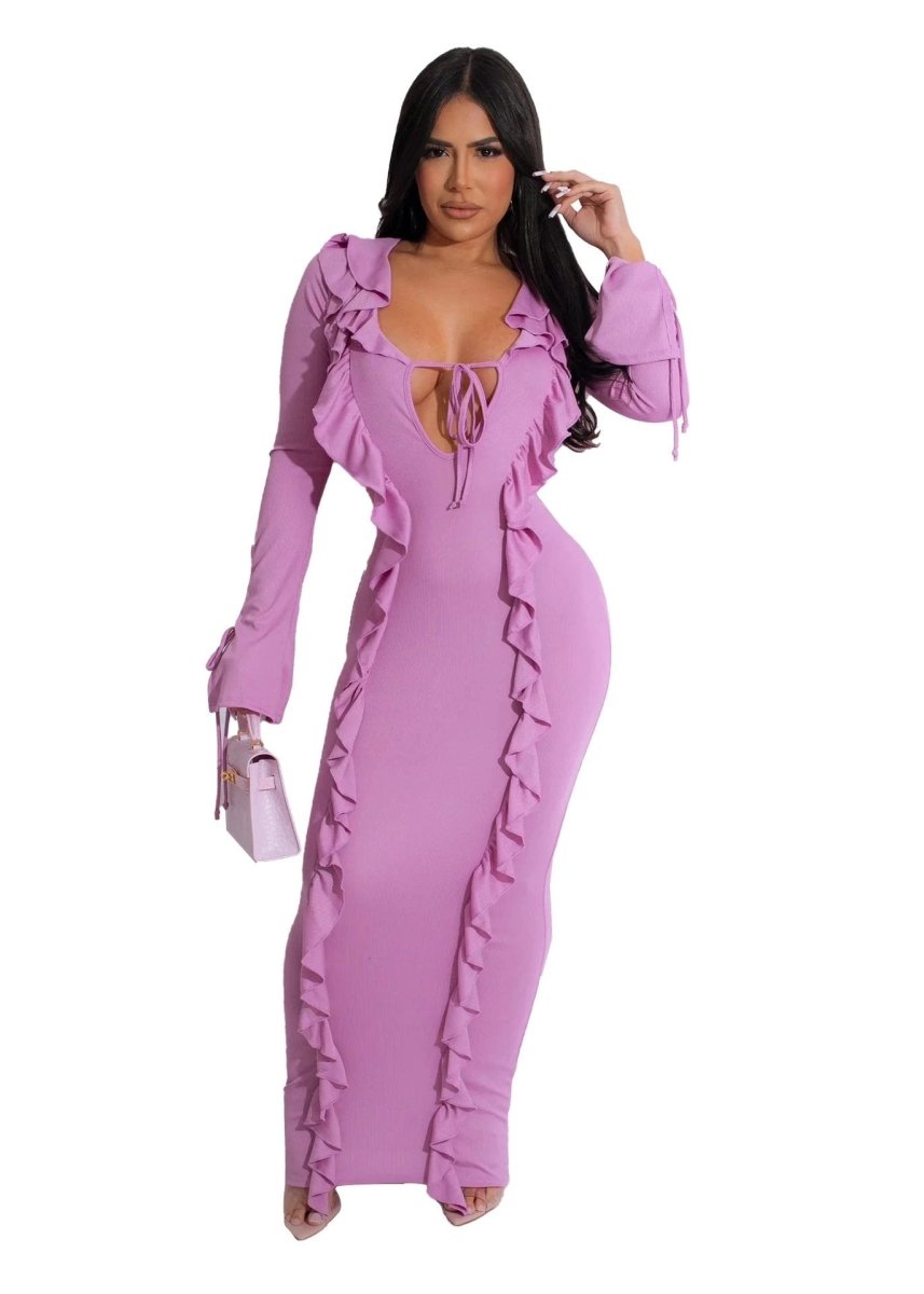 Vestido de Orillo Atado de Color Puro