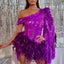 Purple Sequined Feather Skirt One-Shoulder Dress