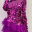Purple Sequined Feather Skirt One-Shoulder Dress