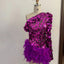 Purple Sequined Feather Skirt One-Shoulder Dress