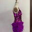 Purple Sequined Feather Skirt One-Shoulder Dress