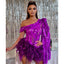 Purple Sequined Feather Skirt One-Shoulder Dress