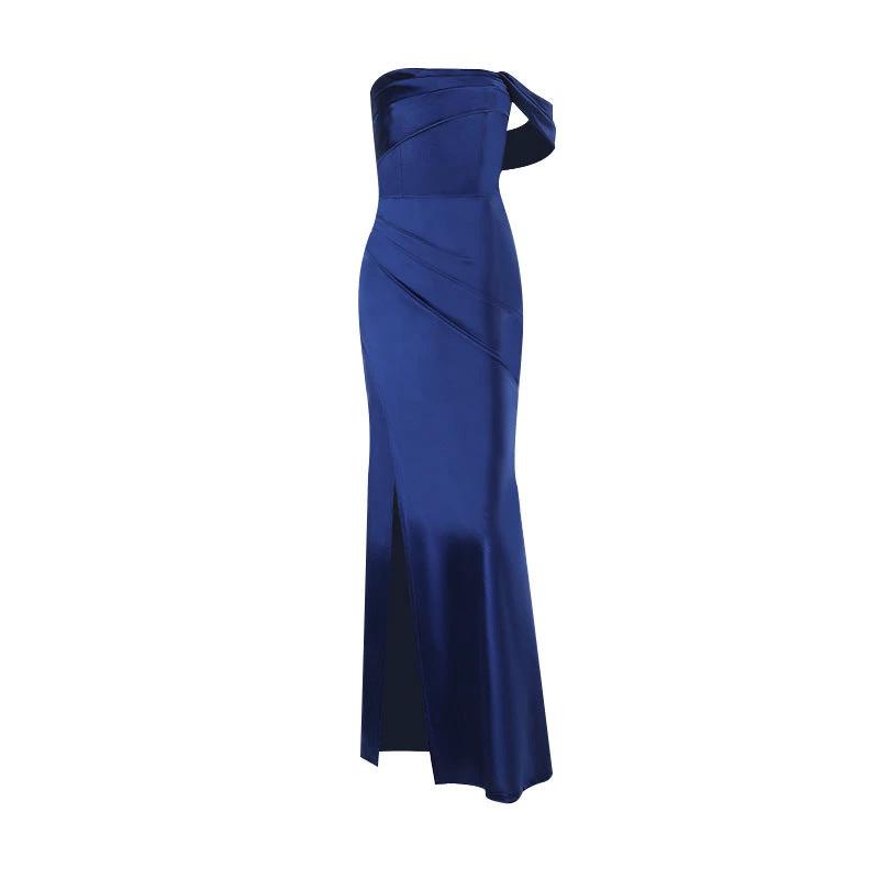 Elegant Off-Shoulder Satin Bridesmaid Dress with Corset Closure