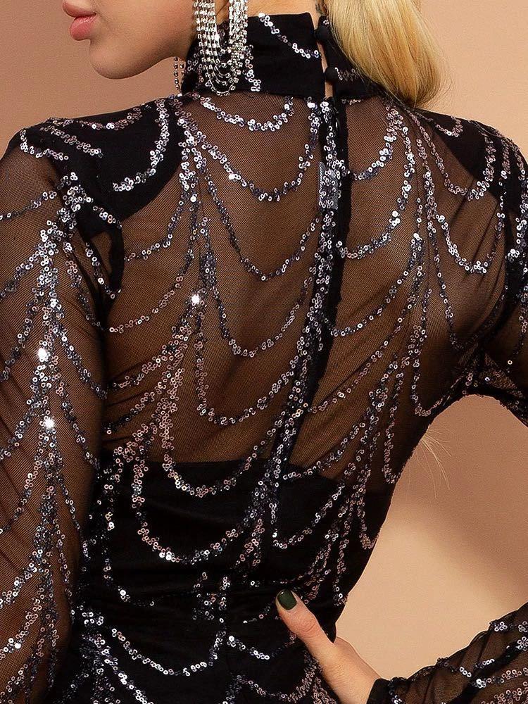 Robe Maxi Élégante en Sequins avec Manches Longues pour Occasions Spéciales
