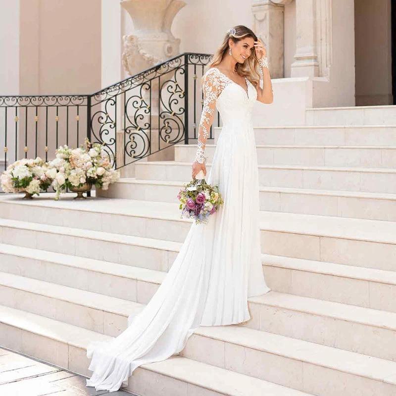 Elegant Backless Deep V-Neck Wedding Dress