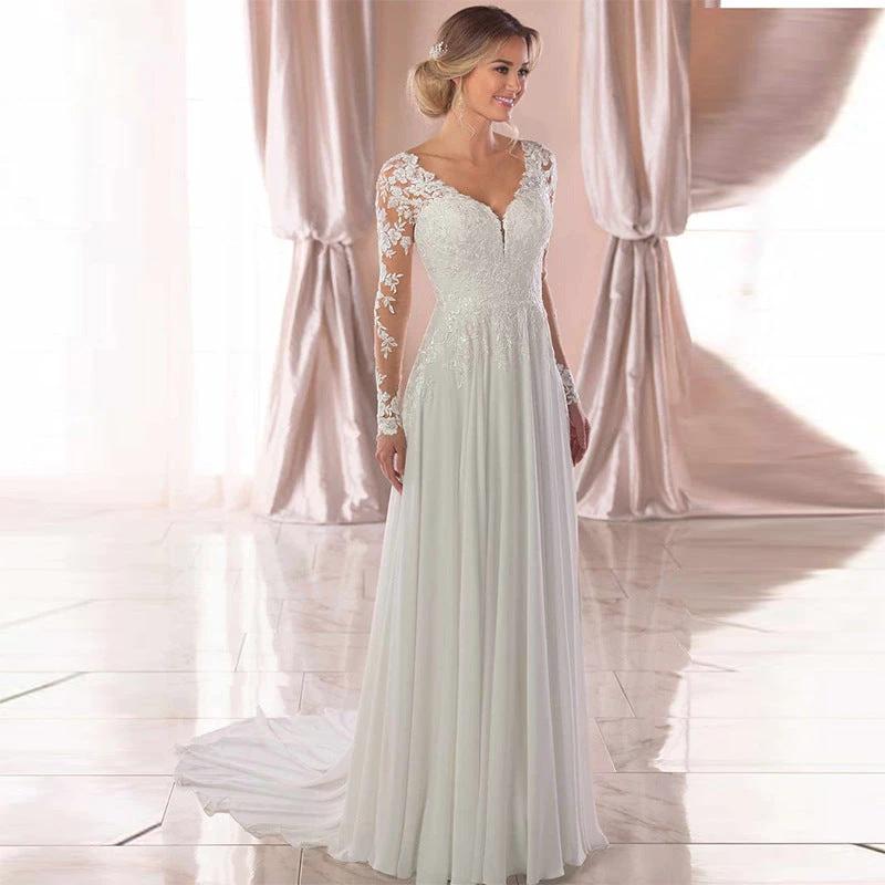 Elegant Backless Deep V-Neck Wedding Dress